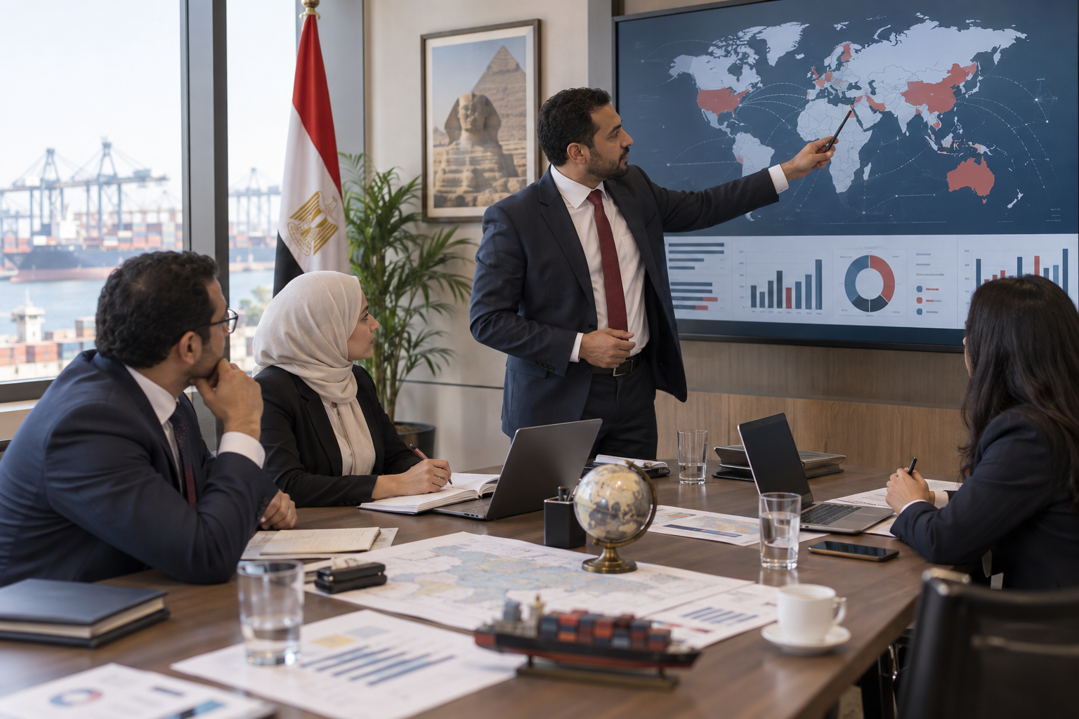 فريق تصدير يضع خطة دخول سوق جديد